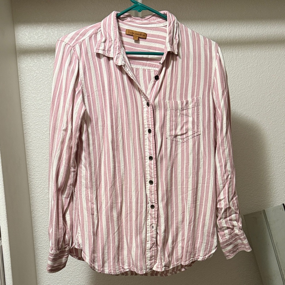 JACHS Girlfriend Pink and White Striped Shirt